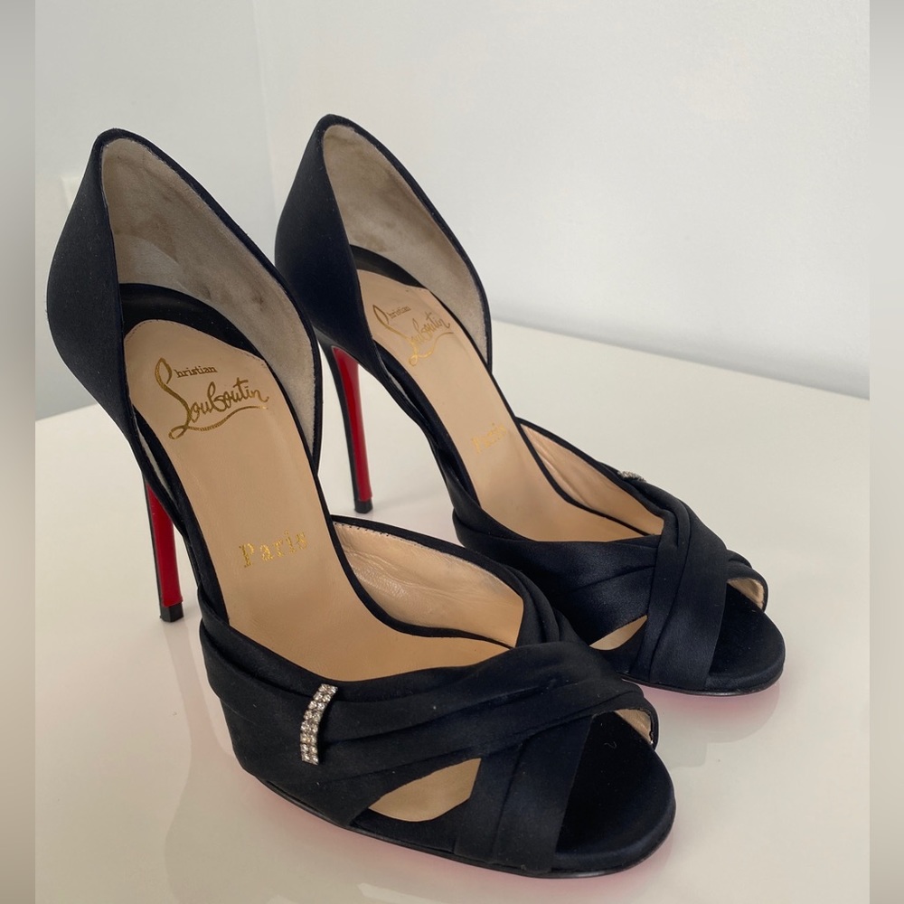 Christian Louboutin Black Satin Tres Ophrah 100 Stiletto Heels Pumps size 36 - Picture 14 of 17